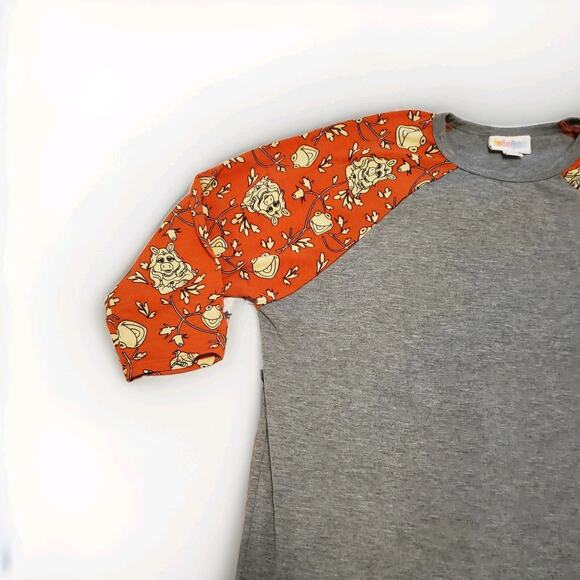 LuLaRoe Randy Shirt Women’s 14 Muppets Kermit & Miss Piggy Disney Orange Raglan - Picture 4 of 6